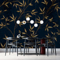 Golden Bamboo Botanical Mural Wallpaper — Midnight Blue Design Mural Wallpaper - pure wallpaper artwork