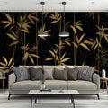 Gilded Bamboo Stalks Mural Wallpaper — Dramatic Botanical Pattern Mural Wallpaper - pure wallpaper artwork