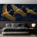 Gilded Crane Flight Mural Wallpaper — Midnight Celestial Design Mural Wallpaper - pure wallpaper artwork