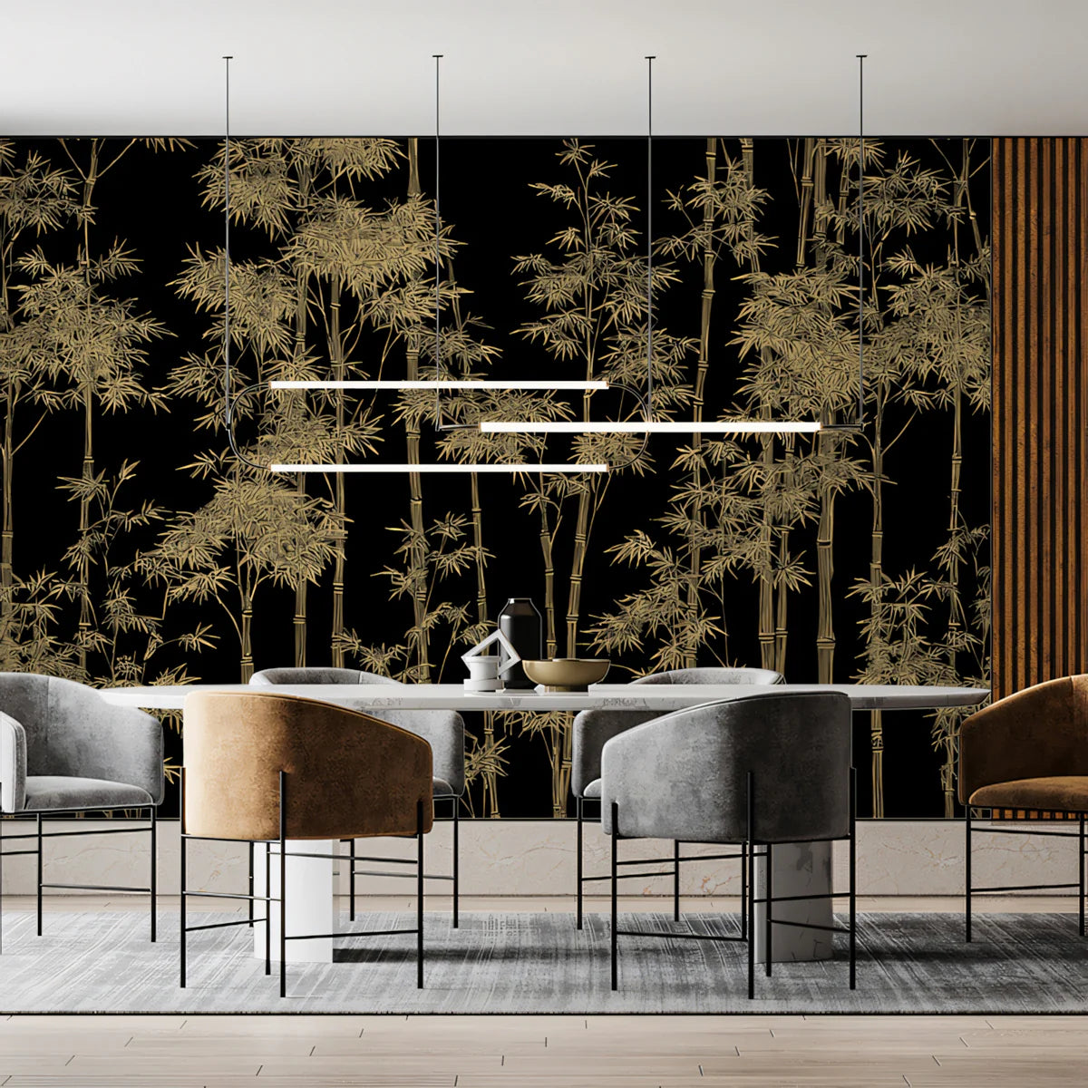 Golden Bamboo Forest Mural Wallpaper — Botanical Dark Academia Mural Wallpaper - pure wallpaper artwork