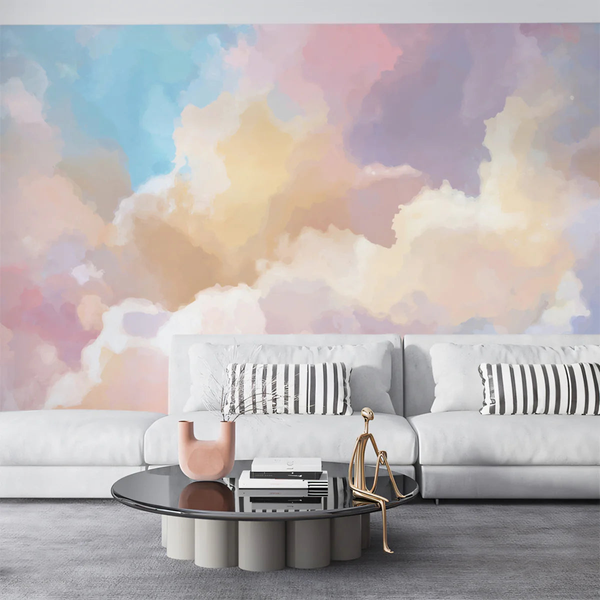 Dreamy Watercolor Pastel Sky Mural Wallpaper — Abstract Clouds Mural Wallpaper - pure wallpaper artwork