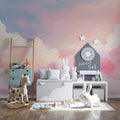 Dreamy Watercolor Sunset Sky Mural Wallpaper — Pastel Cloud Motif Mural Wallpaper - pure wallpaper artwork