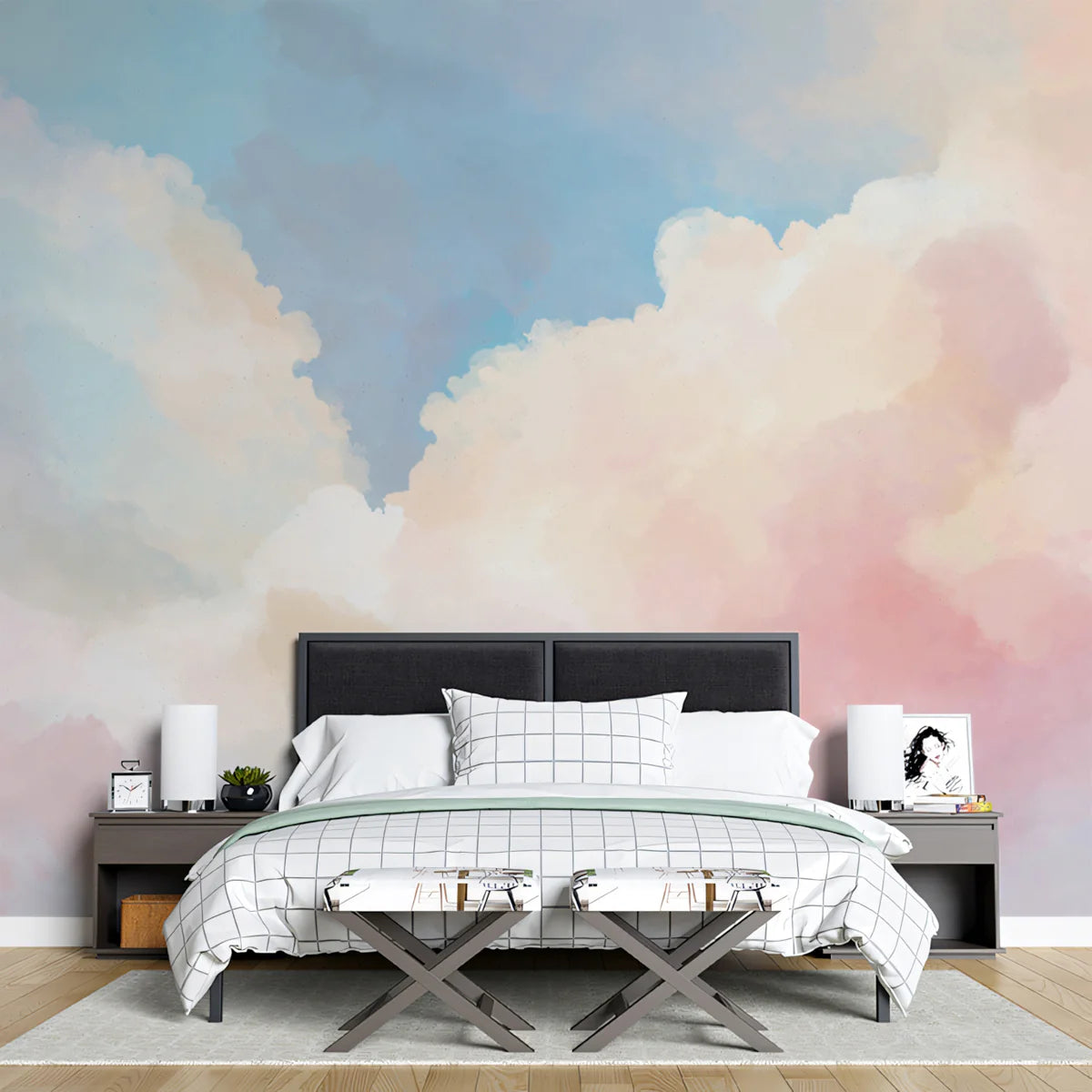 Watercolor Cloud Mural Wallpaper — Pastel Sky Art Mural Wallpaper - pure wallpaper artwork