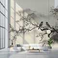 Zen Plum Blossom Mural Wallpaper — Traditional Ink Wash Mountain Art Mural Wallpaper - pure wallpaper artwork