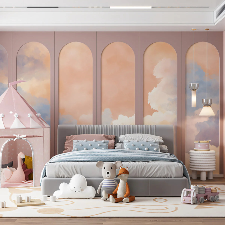 Dreamy Sunset Sky Mural Wallpaper — Watercolor Cloud Pattern Mural Wallpaper