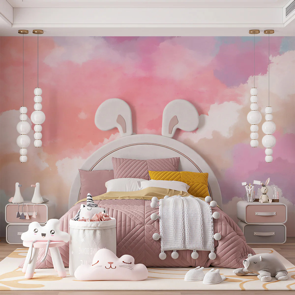 Ethereal Watercolor Sky Mural Wallpaper —Pastel Cloudscape Mural Wallpaper - pure wallpaper artwork