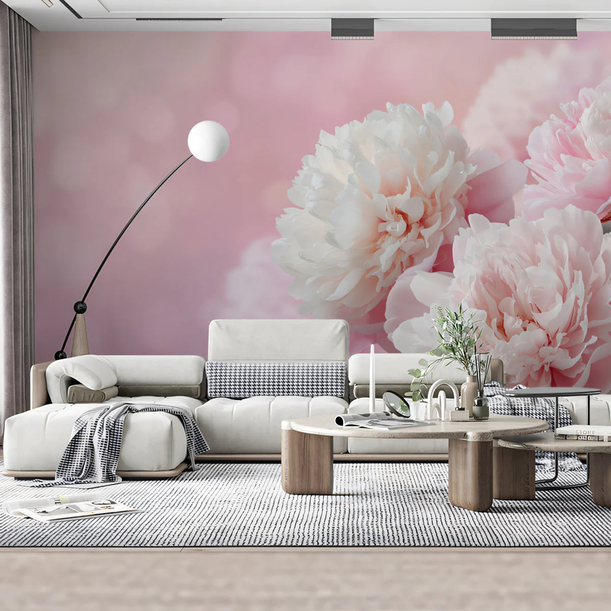 Soft Pink Peony Bloom Mural Wallpaper — Ethereal Floral Design Mural Wallpaper - pure wallpaper artwork