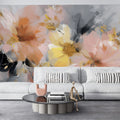Abstract Floral Bloom Mural Wallpaper — Peach and Charcoal Gray Mural Wallpaper - pure wallpaper artwork