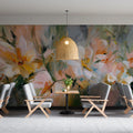 Impressionist Floral Mural Wallpaper — Soft Peachy Bloom Design Mural Wallpaper - pure wallpaper artwork