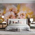 Impressionist Floral Mural Wallpaper — Soft Peach and Golden Hues Mural Wallpaper - pure wallpaper artwork