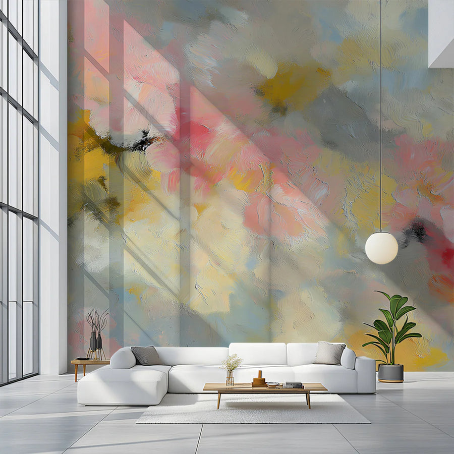 Abstract Impressionist Floral Mural Wallpaper in Soft Pastels Mural Wallpaper