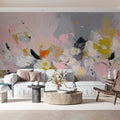 Abstract Expressive Floral Mural Wallpaper — Painterly Pink and Ochre Mural Wallpaper - pure wallpaper artwork
