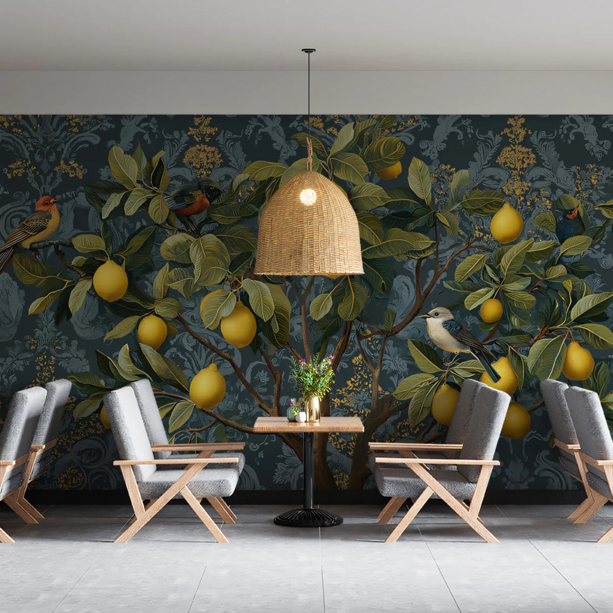 Vintage Lemon Grove Mural Wallpaper — Ornate Botanical Print Mural Wallpaper - pure wallpaper artwork