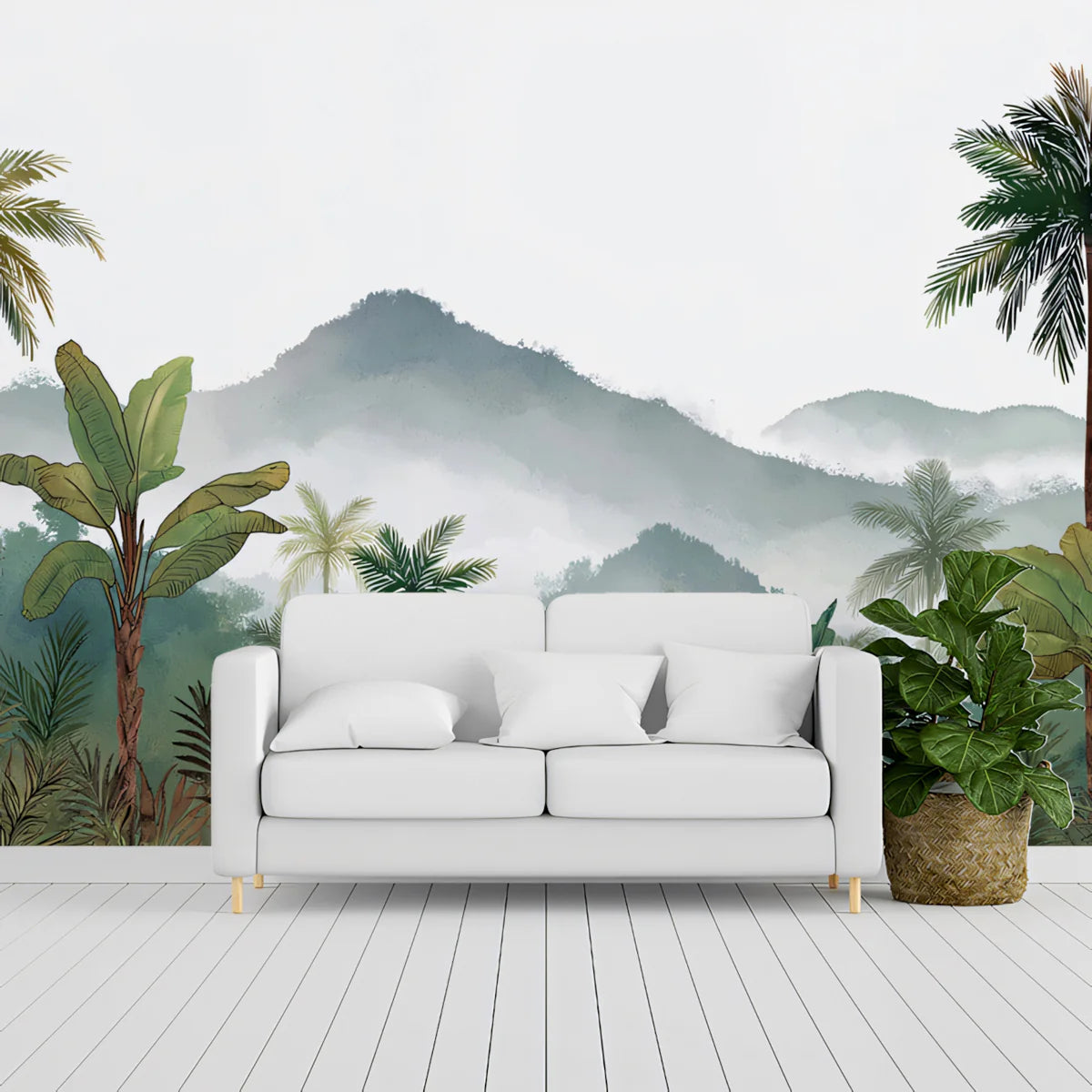 Misty Tropical Mountain Landscape Mural Wallpaper - pure wallpaper artwork