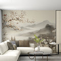 Oriental Plum Blossom Landscape Mural Wallpaper — Ink Wash Style Mural Wallpaper - pure wallpaper artwork