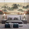 Misty River Landscape Mural Wallpaper — Traditional Ink Scenery Mural Wallpaper - pure wallpaper artwork