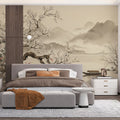 Oriental Blossom Tree Mural Wallpaper — Traditional Ink Landscape Mural Wallpaper - pure wallpaper artwork