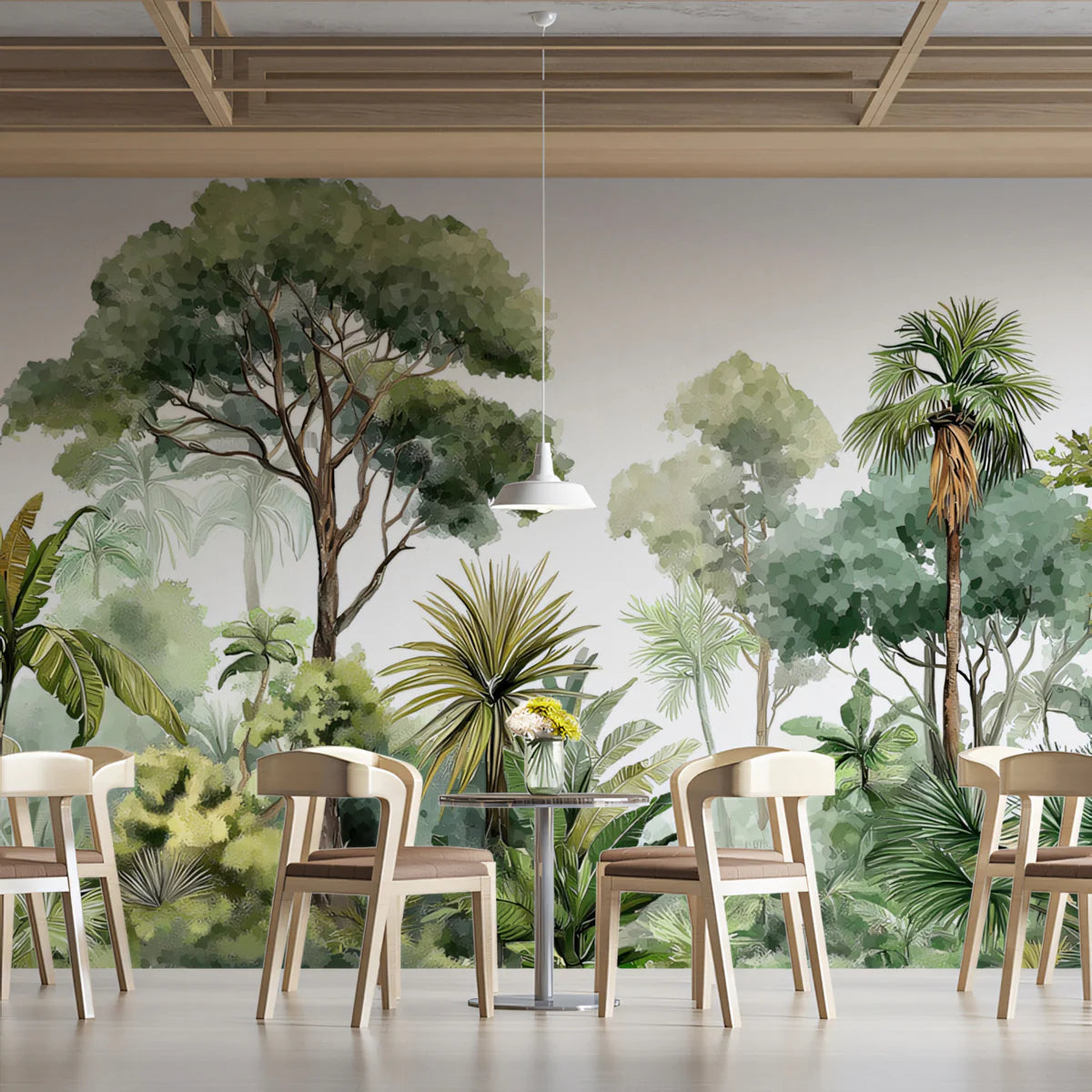 Lush Botanical Palm Mural Wallpaper — Painterly Tropical Forest Mural Wallpaper - pure wallpaper artwork