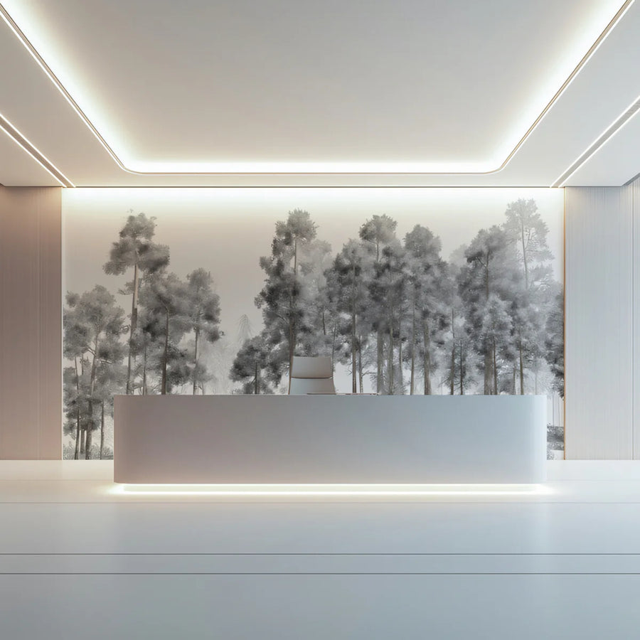 Sketch Forest Mural Wallpaper — Monochrome Woodland Landscape Mural Wallpaper