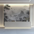 Monochrome Jungle Landscape Mural Wallpaper — Hand-Drawn Scenic Mural Wallpaper - pure wallpaper artwork