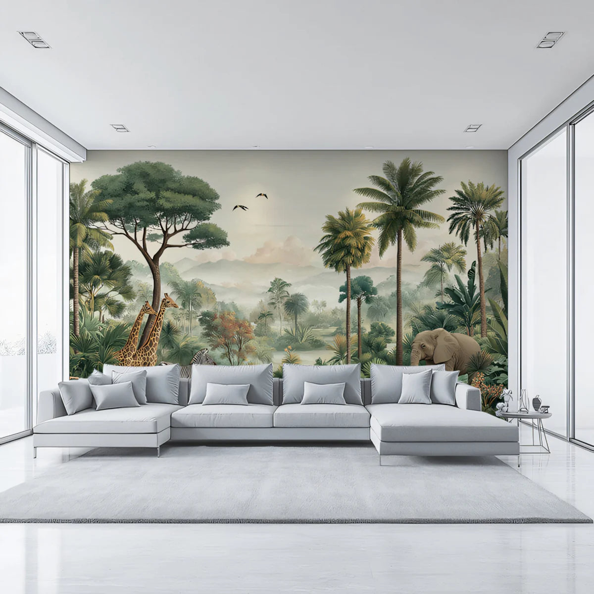 Safari Wildlife Mural Wallpaper — Vintage Tropical Landscape Mural Wallpaper - pure wallpaper artwork