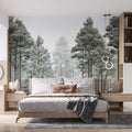 Snow-Dusted Pine Forest Mural Wallpaper Winter Woodland Mural Wallpaper - pure wallpaper artwork