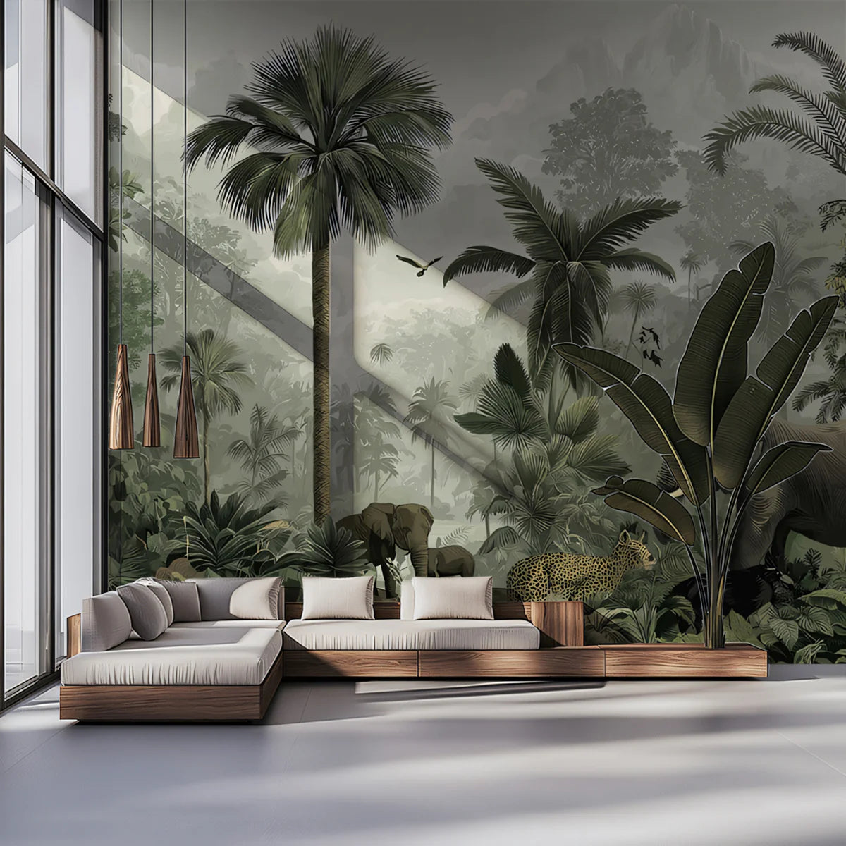 Vintage Jungle Mural Wallpaper — Sophisticated Tropical Wildlife Mural Wallpaper - pure wallpaper artwork