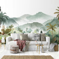 Misty Tropical Mountain Mural Wallpaper — Watercolor Landscape Mural Wallpaper - pure wallpaper artwork