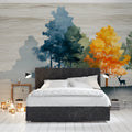 Abstract Deer and Forest Mural Wallpaper — Modern Woodland Scene Mural Wallpaper - pure wallpaper artwork