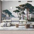 Painterly Pine Forest Mural Wallpaper — Impressionistic Winter Landscape Mural Wallpaper - pure wallpaper artwork