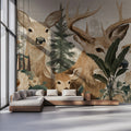 Rustic Deer and Floral Woodland Mural Wallpaper - pure wallpaper artwork