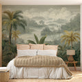 Misty Tropical Mountain Mural Wallpaper — Vintage Botanical Landscape Mural Wallpaper - pure wallpaper artwork