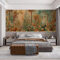 Vintage Tropical Jungle Mural Wallpaper — Sepia and Teal Motif Mural Wallpaper - pure wallpaper artwork