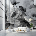 Monochrome Peony Bloom Mural Wallpaper — Artistic Floral Detail Mural Wallpaper - pure wallpaper artwork