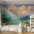 Ethereal Sea Turtle and Cloudscape Mural Wallpaper - pure wallpaper artwork