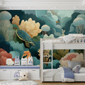 Underwater Garden Mural Wallpaper with Sea Turtle and Floral Motifs Mural Wallpaper - pure wallpaper artwork