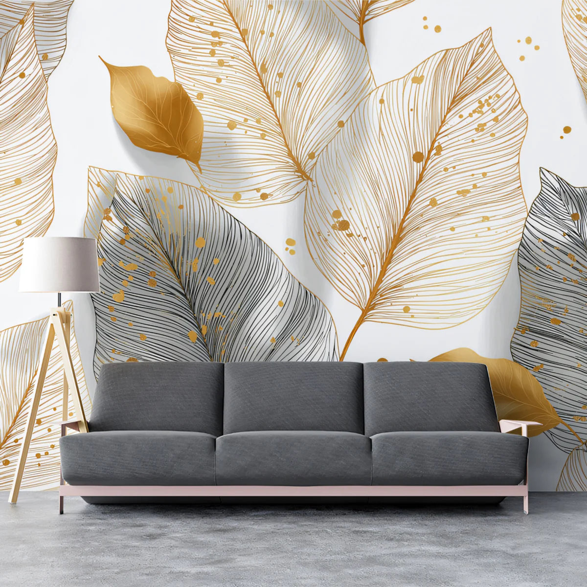 Gilded Foliage Mural Wallpaper — Sophisticated Metallic Botanical Mural Wallpaper - pure wallpaper artwork
