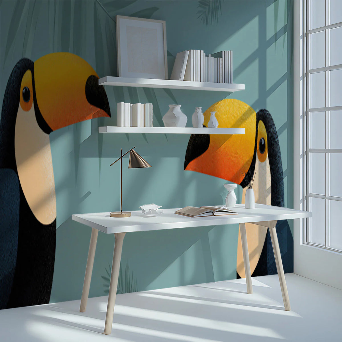 Tropical Toucan Mural Wallpaper —Modern Whimsical Bird Design Mural Wallpaper - pure wallpaper artwork