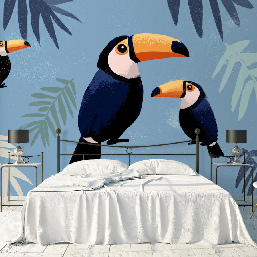 Playful Toucan Mural Wallpaper — Whimsical Tropical Pattern Mural Wallpaper