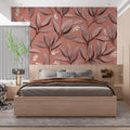 Dusty Rose Botanical Mural Wallpaper with Intricate Leaf Line Art Mural Wallpaper - pure wallpaper artwork