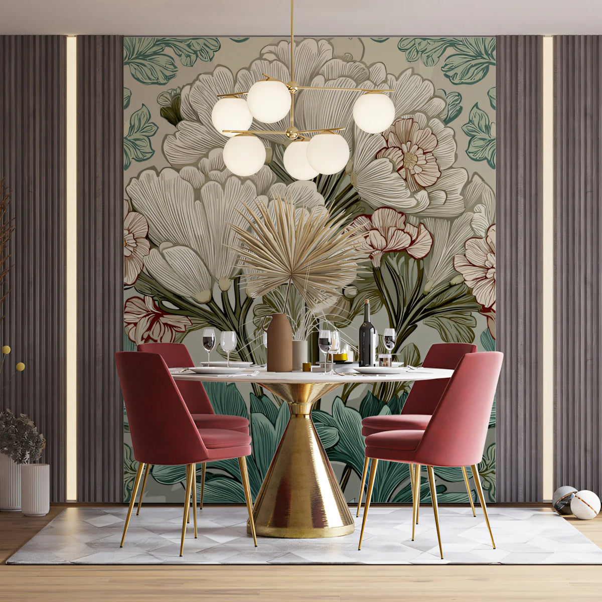 Art Nouveau Floral Mural Wallpaper — Soft Botanical Art Mural Wallpaper - pure wallpaper artwork