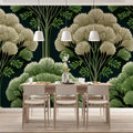 Art Deco Forest Mural Wallpaper — Stylized Botanical Fan Motif Mural Wallpaper - pure wallpaper artwork