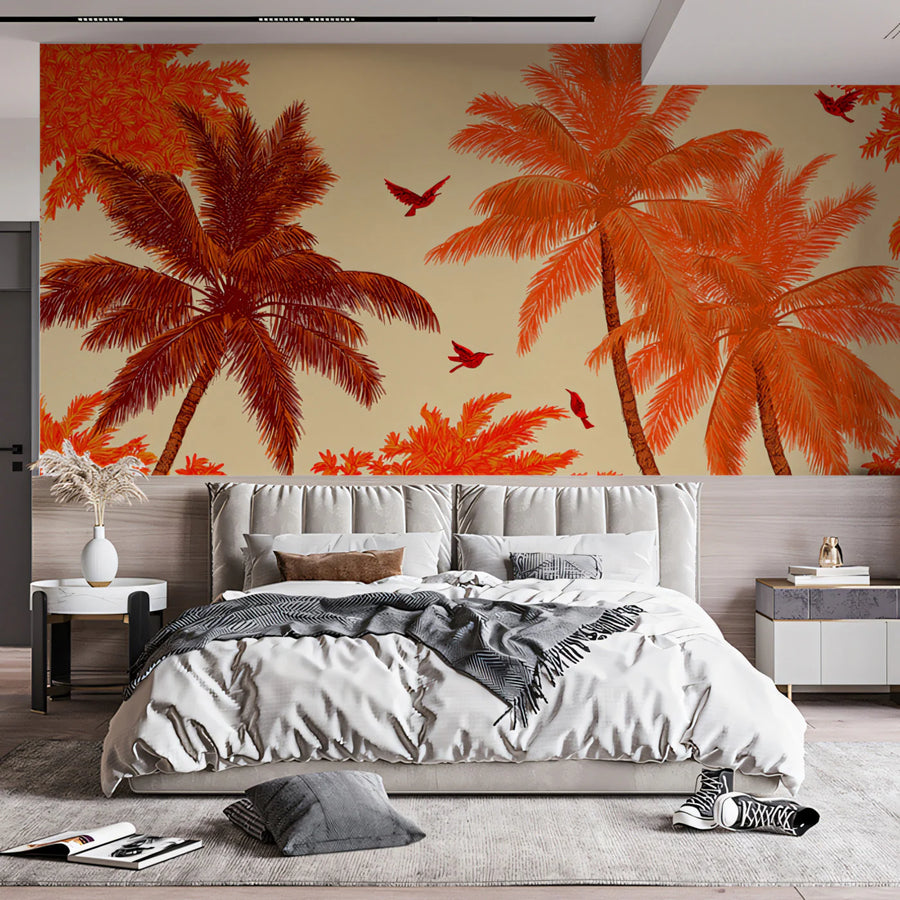 Sun-Drenched Tropical Palm Mural Wallpaper in Terracotta Mural Wallpaper