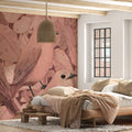 Rustic Songbird Mural Wallpaper — Soft Rose Botanical Pattern Mural Wallpaper - pure wallpaper artwork