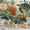 Underwater Botanical Coral Reef Mural Wallpaper for Coastal Spaces Mural Wallpaper - pure wallpaper artwork
