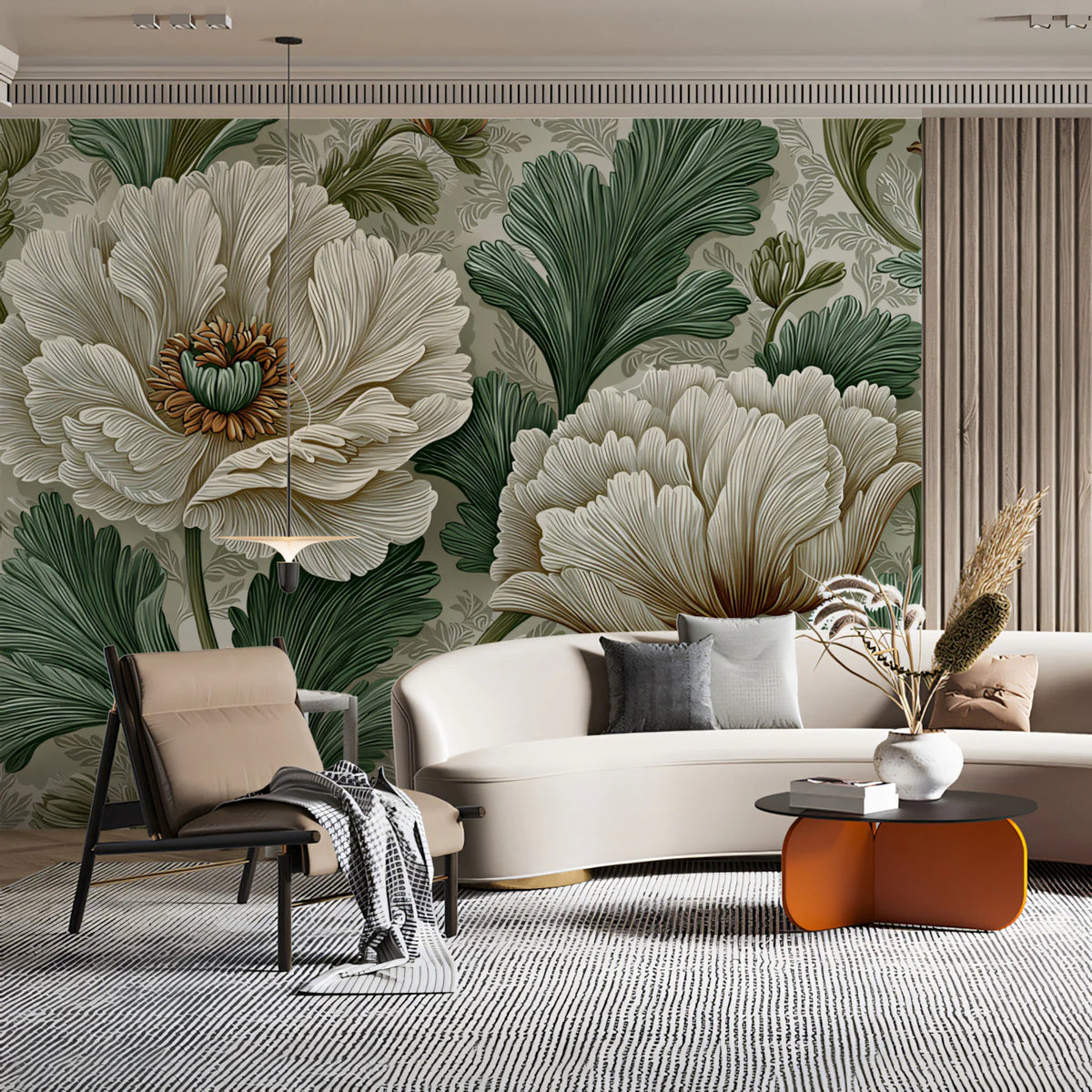Vintage Peony Floral Mural Wallpaper — Classic Botanical Pattern Mural Wallpaper - pure wallpaper artwork