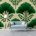 Gingko Fan Leaf Mural Wallpaper — Art Deco Botanical Pattern Mural Wallpaper - pure wallpaper artwork