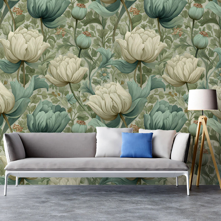 Vintage Floral Mural Wallpaper — Botanical Garden Pattern Mural Wallpaper