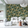 Vintage Botanical Mural Wallpaper — Cream and Dusty Teal Floral Mural Wallpaper - pure wallpaper artwork