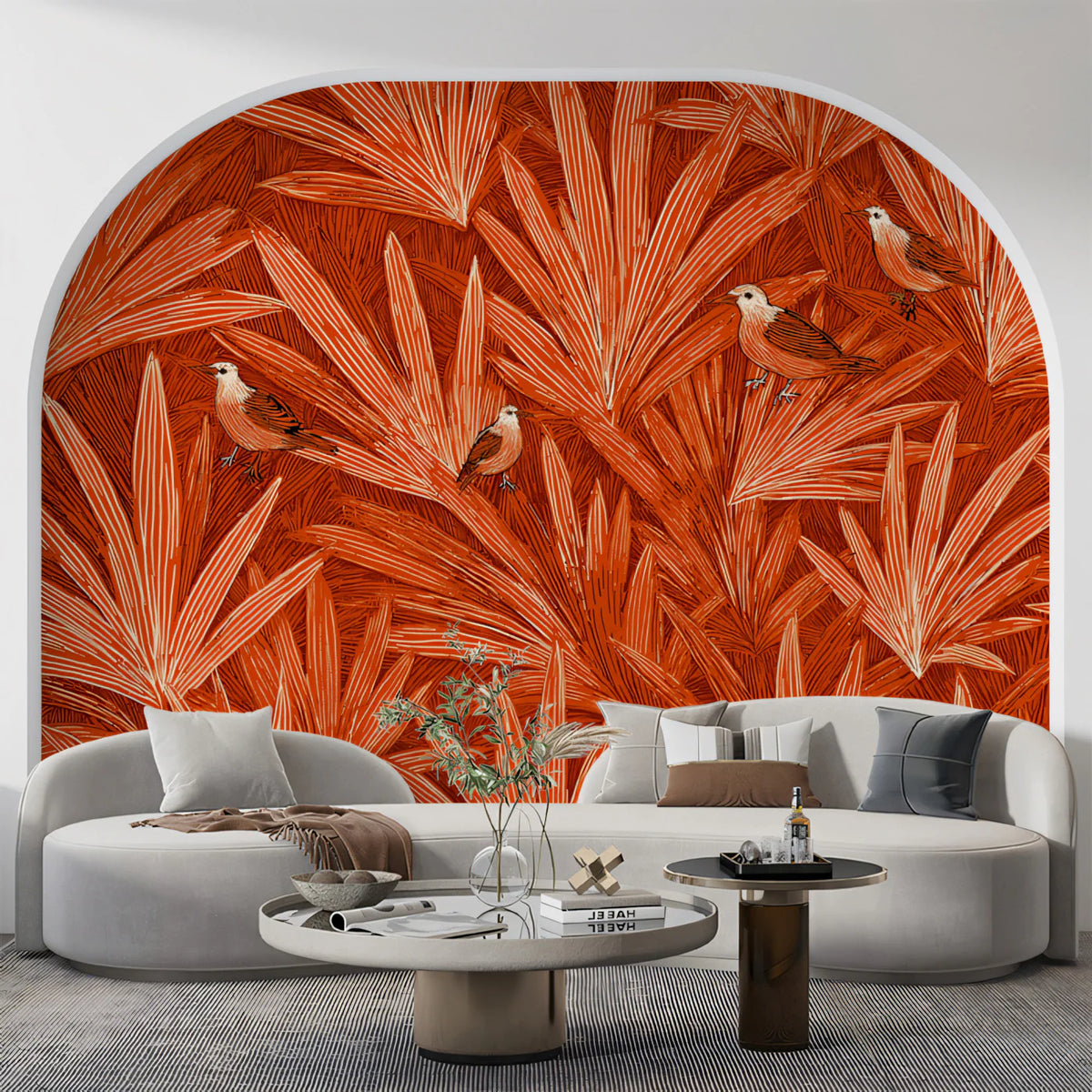 Rust Tropical Birds Mural Wallpaper — Bohemian Botanical Art Mural Wallpaper - pure wallpaper artwork